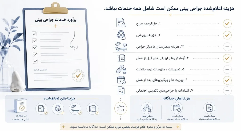 اجزای تشکیل‌دهنده برآورد هزینه جراحی بینی